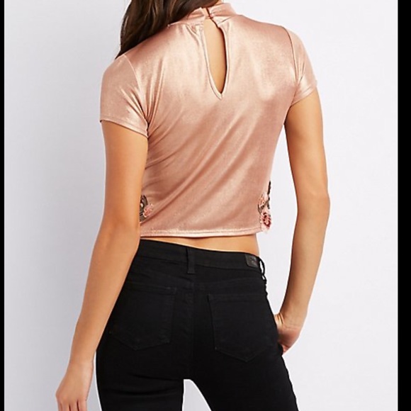 Charlotte Russe Metallic Floral Crop Top Size L - Picture 2 of 7